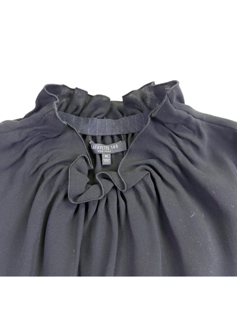 Lafayette 148 Womens Black Silk Sleeveless Ruffle Neck Blouse Size M - Picture 4 of 7